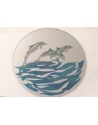 Miroir décoratif dauphins peint diam.20cm avec support