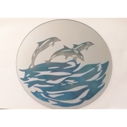 Miroir décoratif dauphins peint diam.20cm avec support