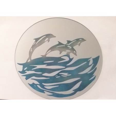 Miroir décoratif dauphins peint diam.20cm avec support