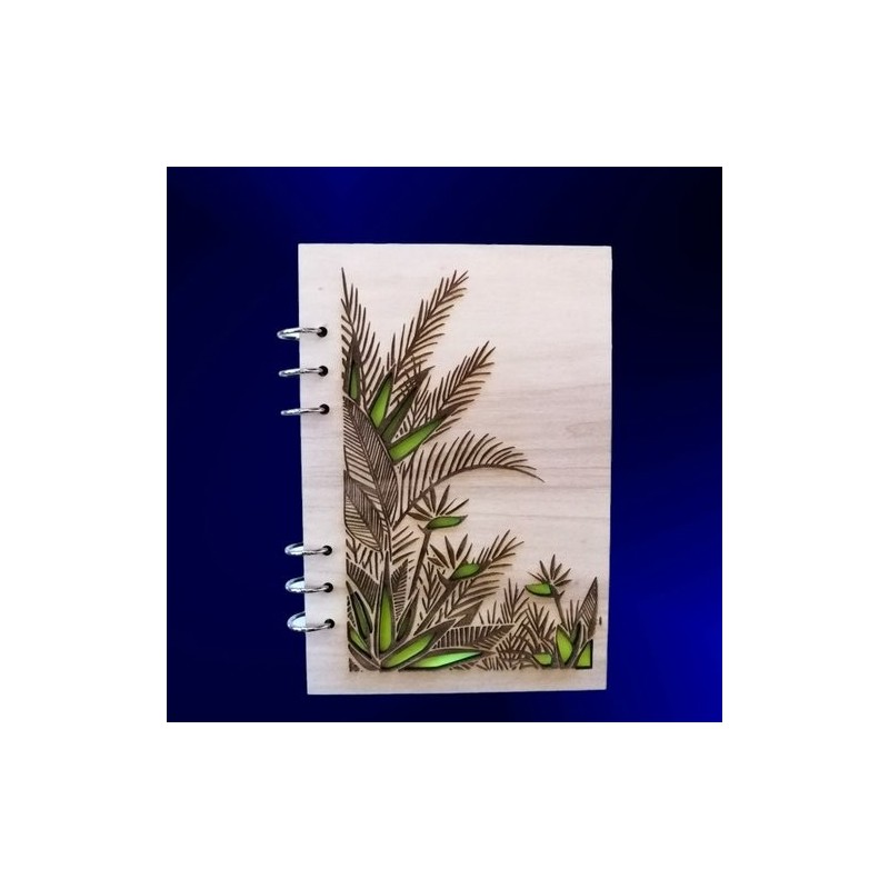 Carnet en bois motif plante