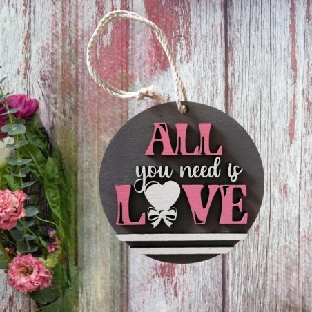 Panneau de porte en bois st valentin "all you need is love"