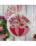 Panneau de porte en bois st valentin "hello love" parapluie