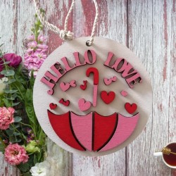 Panneau de porte en bois st valentin "hello love" parapluie