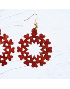 Boucles d'oreilles petits cœurs acrylique rouge orangé pailletées
