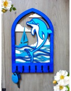 Porte-clés mural dauphin en bois