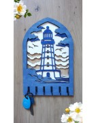 Porte-clés mural phare en bois