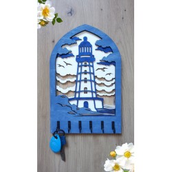 Porte-clés mural phare en bois