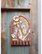 Porte-clés mural ancre en bois
